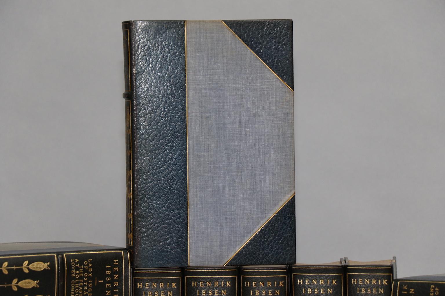 Leatherbound. 16 volumes. Limited to 256 copies printed on Ruisdael handmade paper, this is #26. Signed by Charles Scribner's Sons. Bound in three-quarter blue morocco leather by Stikeman & Co. with top edges gilt, raised bands, and gilt floral