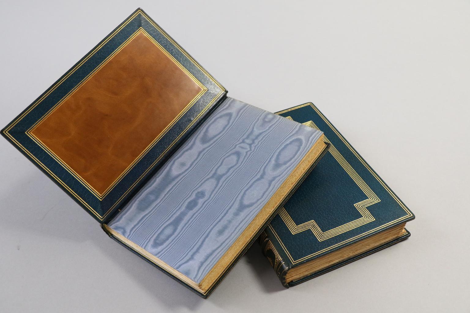 32 volumes. Limited to 204 copies of which this is #160, printed on Japan paper. Bound in full blue Morocco with blue silk & brown Morocco doublunes. By Stikeman & Son, top edges gilt, raised bands, gilt on covers & spines. Published in New York in