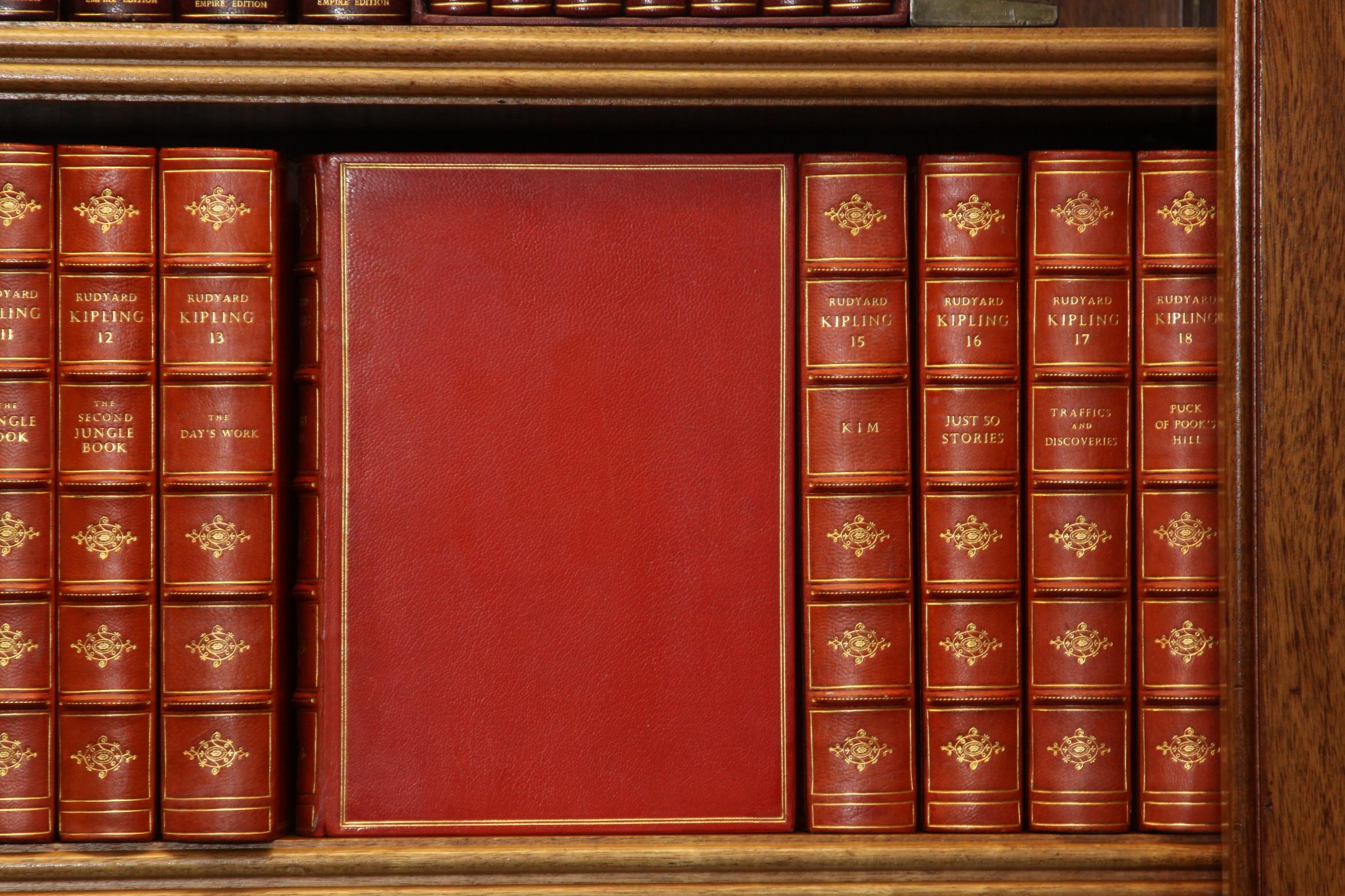 Thirty-one volumes. The Bombay Edition of the Writings of Rudyard Kipling. Published: London, Macmillan and Company, 1913. Limited to 1050 copies and printed on the Florence Press TYPE, which handmade paper bearing the watermark 