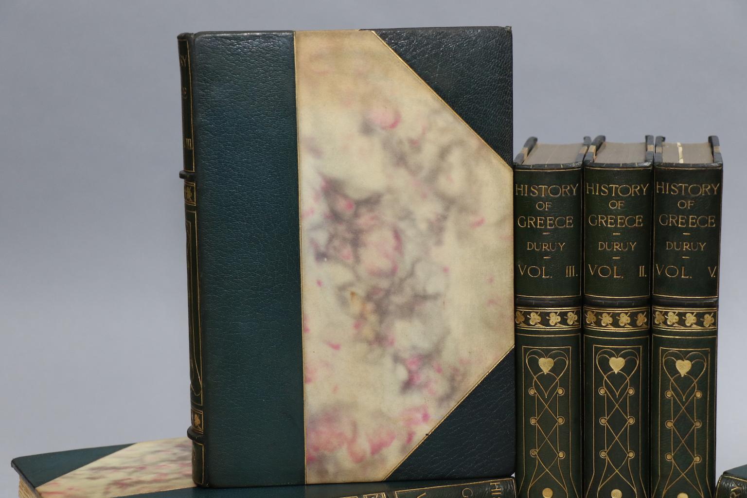 Leatherbound. Eight volumes. Quarto. Bound in three quarter blue morocco with marbled boards, top edges gilt, raised bands, and gilt panels. Containing over 200 engravings, including numerous maps, plans, and colored plates. Very good. Published in