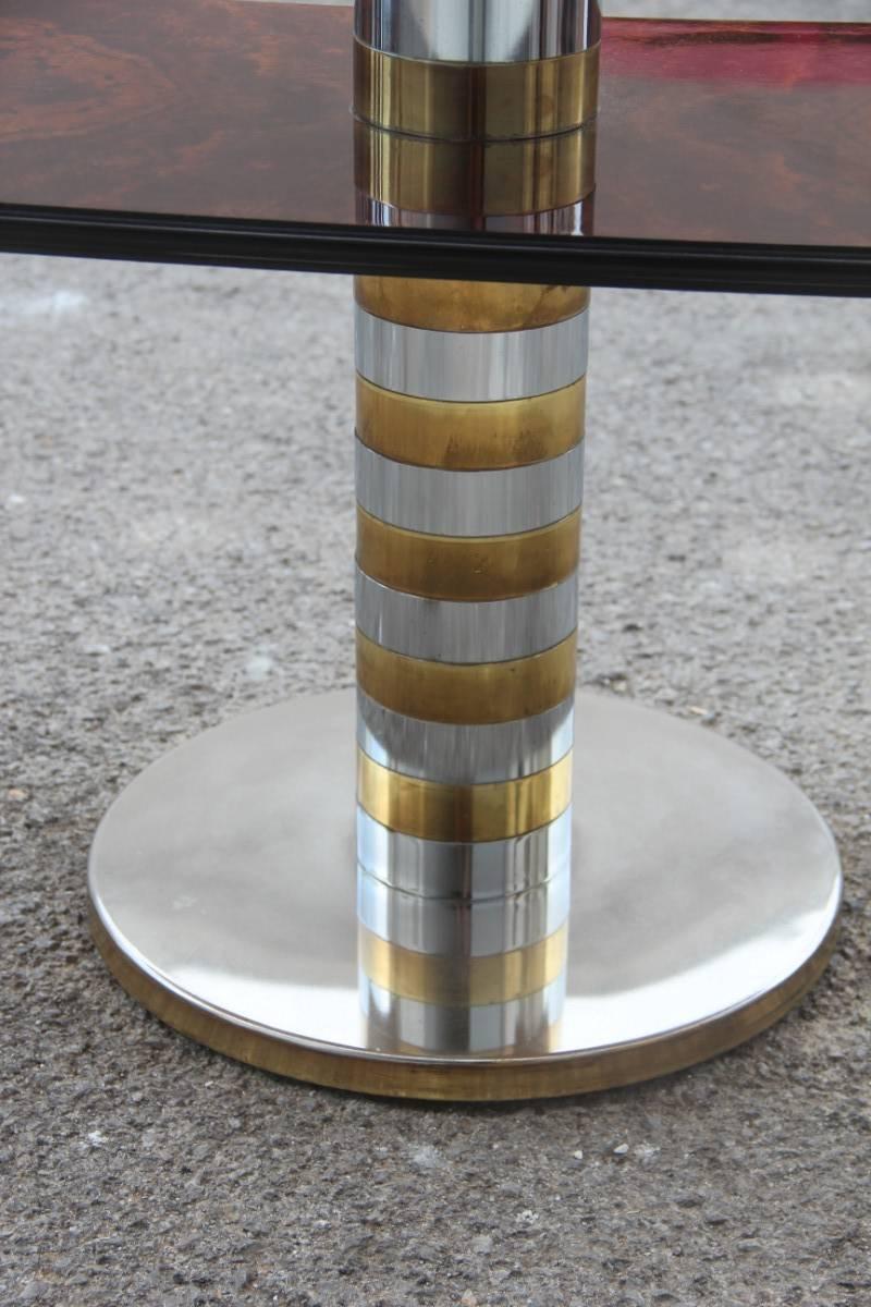 Mid-Century Modern Bookshelf in Wood and Chrome-Plated and Golden 1970s Design Metal Paul Evans