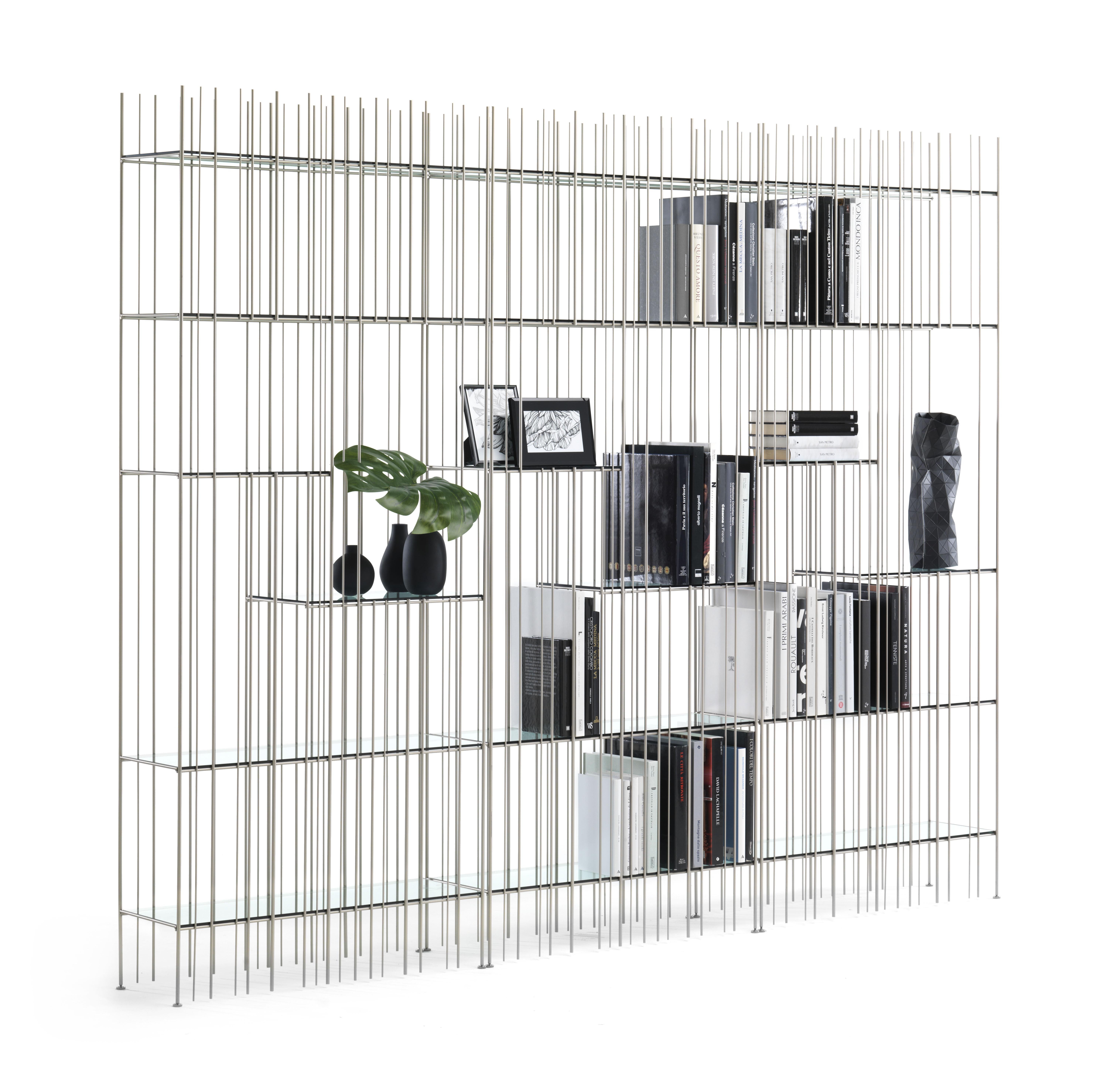 Brand: Mogg
Design: Studio CTRLZAK
Model: Metrica A - Bookshelf

Metrica A by Mogg, designed by Studio CTRLZAK, is part of the Metrica collection of aerial, atypical, and highly rhythmic shelving units. The structure is made of steel rods of varying