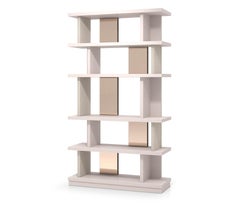 Bookshelf Polished Ebony Finish Back and Side Insert Leather and Bronzed Mirror