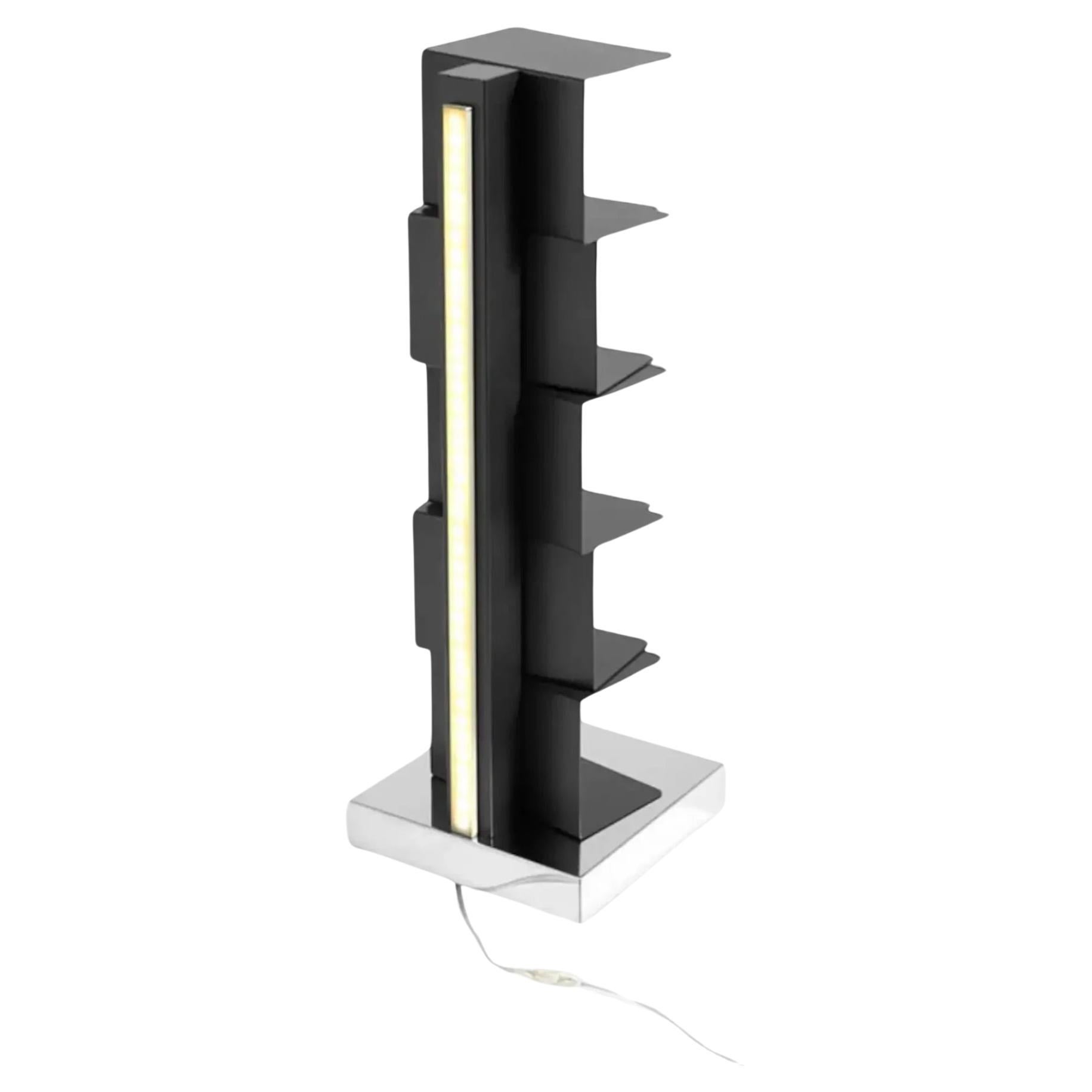 Bookshelf with lamp Opinion Ciatti Ptolomeo Luce 75 Design Bruno Rainaldi B/Inox For Sale