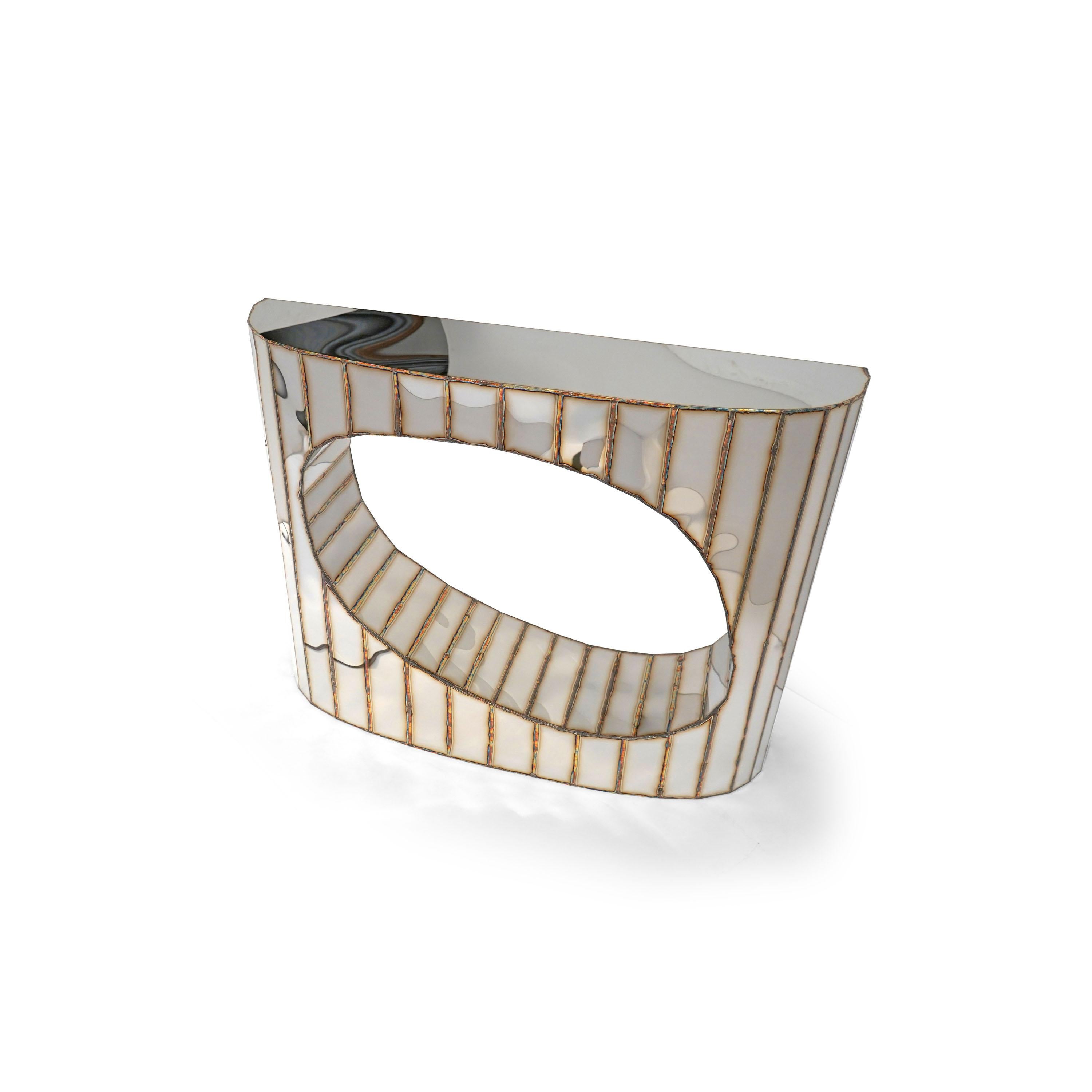 Contemporary Boole Console in Welded Mirror-Polished Stainless Steel by Julian Mayor For Sale