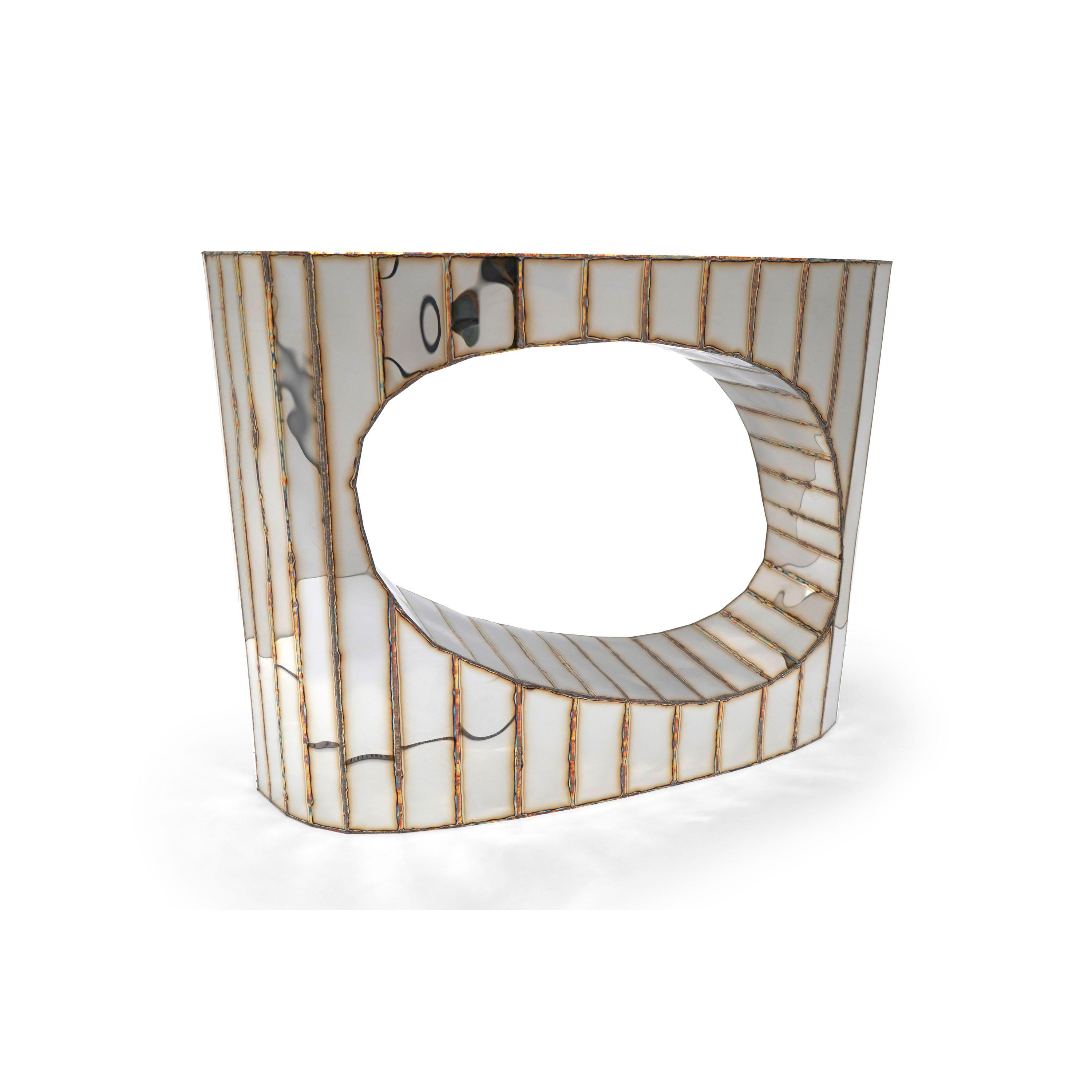 Boole Console in Welded Mirror-Polished Stainless Steel by Julian Mayor For Sale 1