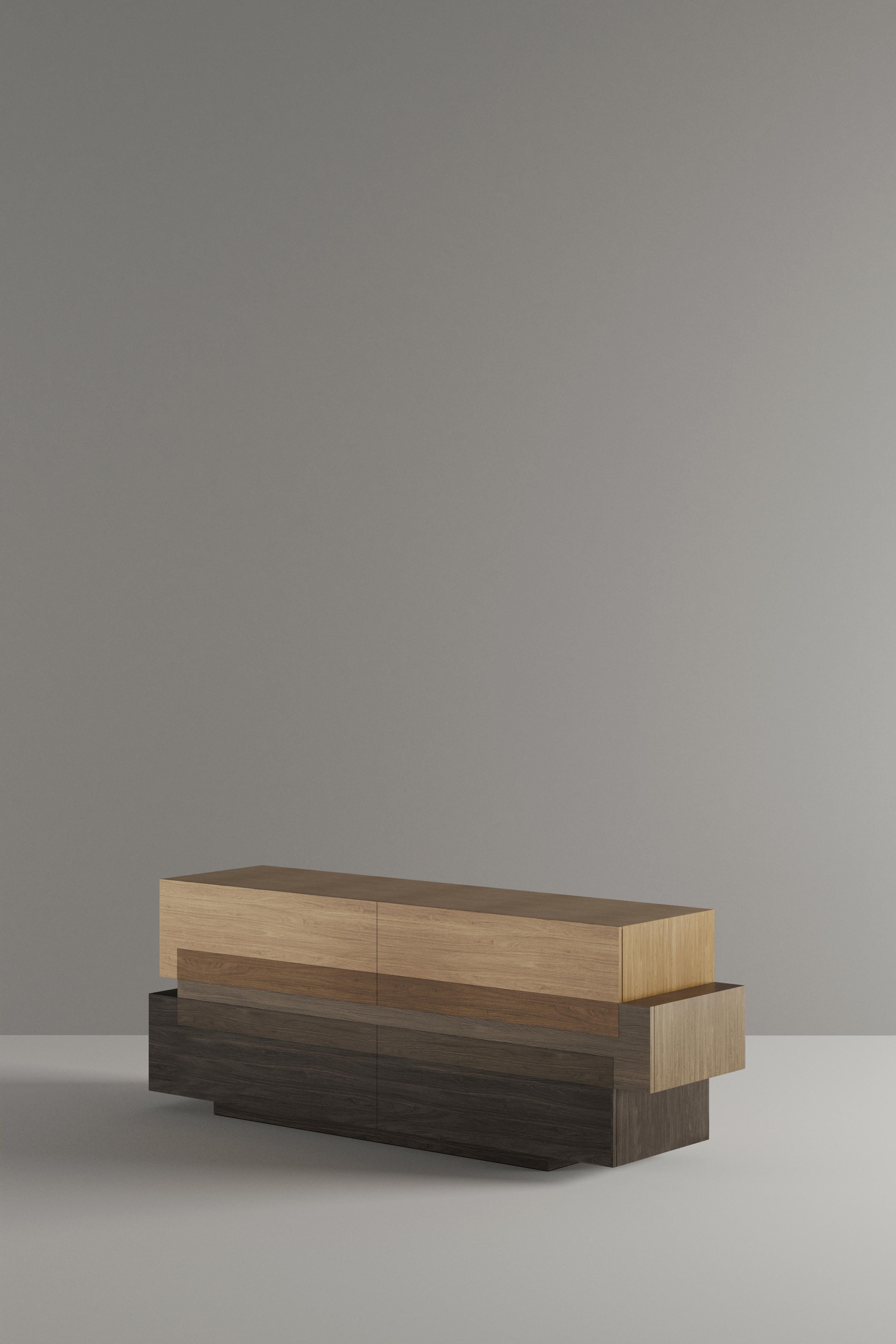 Booleanos Sideboard, Credenza, Console in Warm Wood Veneer by Joel Escalona For Sale 1