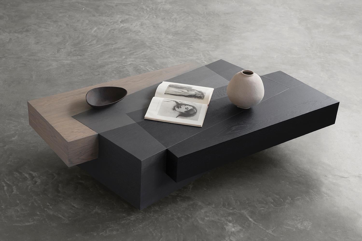 Booleanos Rectangular Coffee Table in Black Wood Veneer Table by Joel Escalona For Sale 6