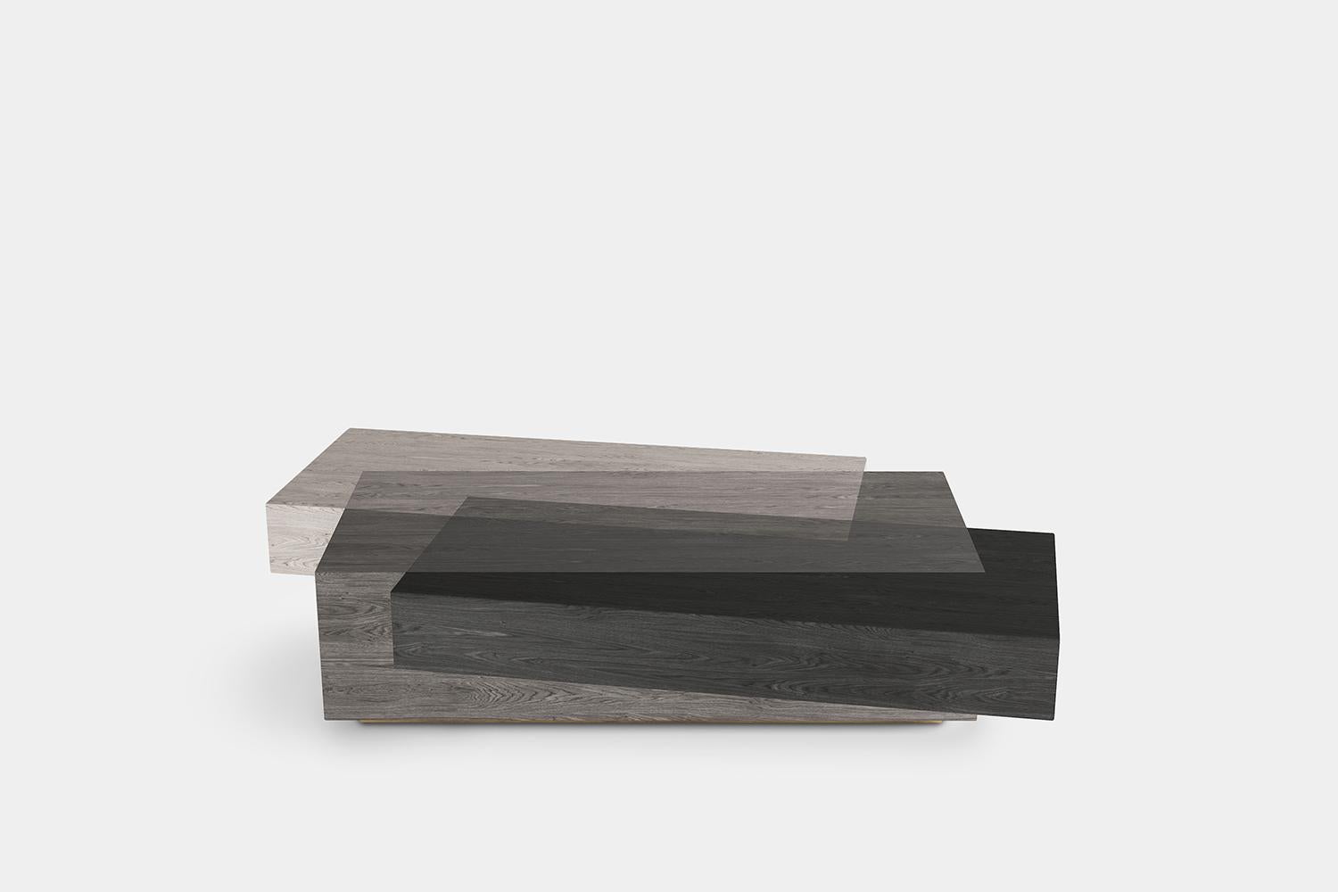 Mexican Booleanos Rectangular Coffee Table in Black Wood Veneer Table by Joel Escalona For Sale