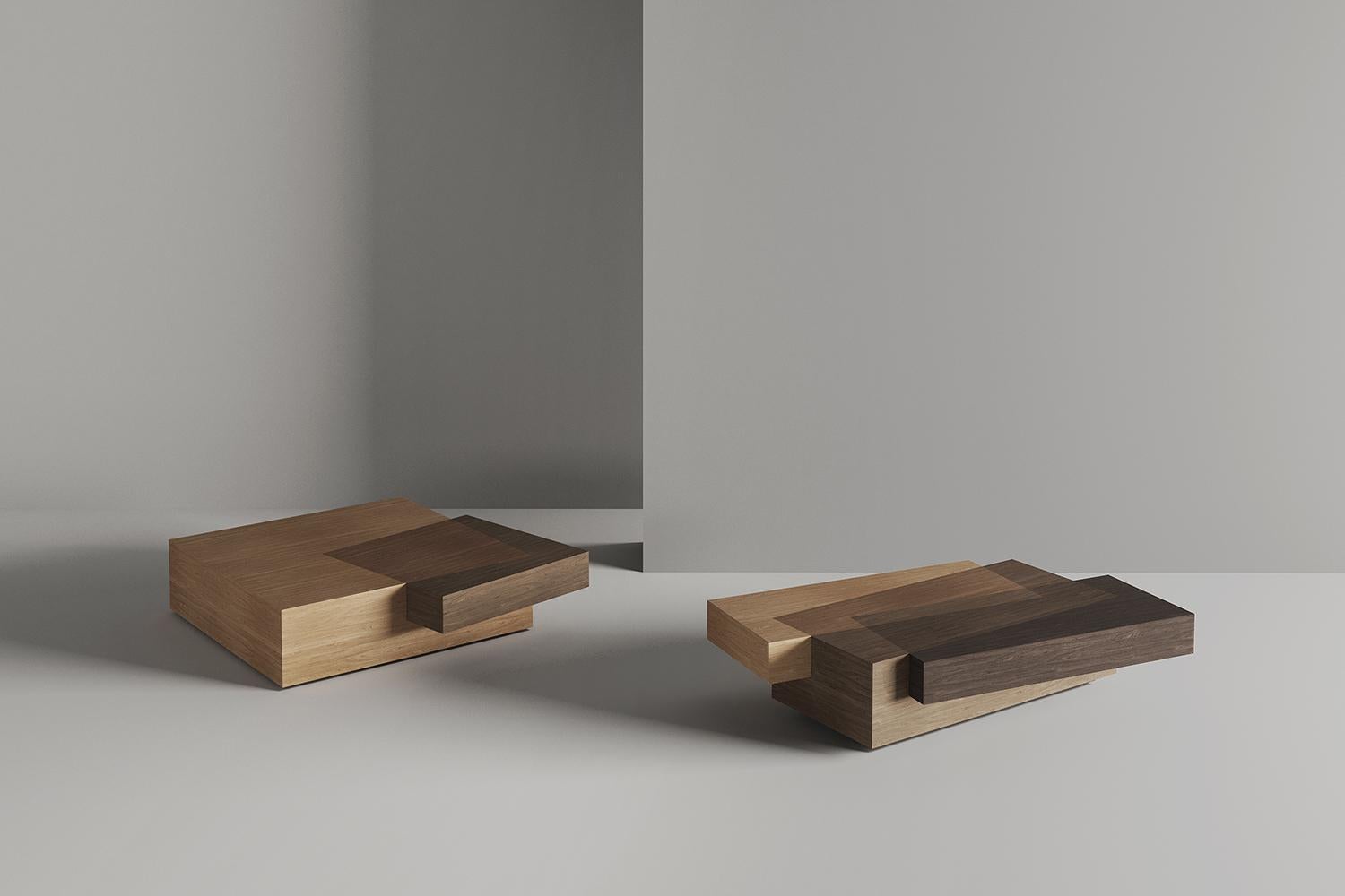 Contemporary Booleanos Rectangular Coffee Table in Warm Wood Veneer by Joel Escalona For Sale