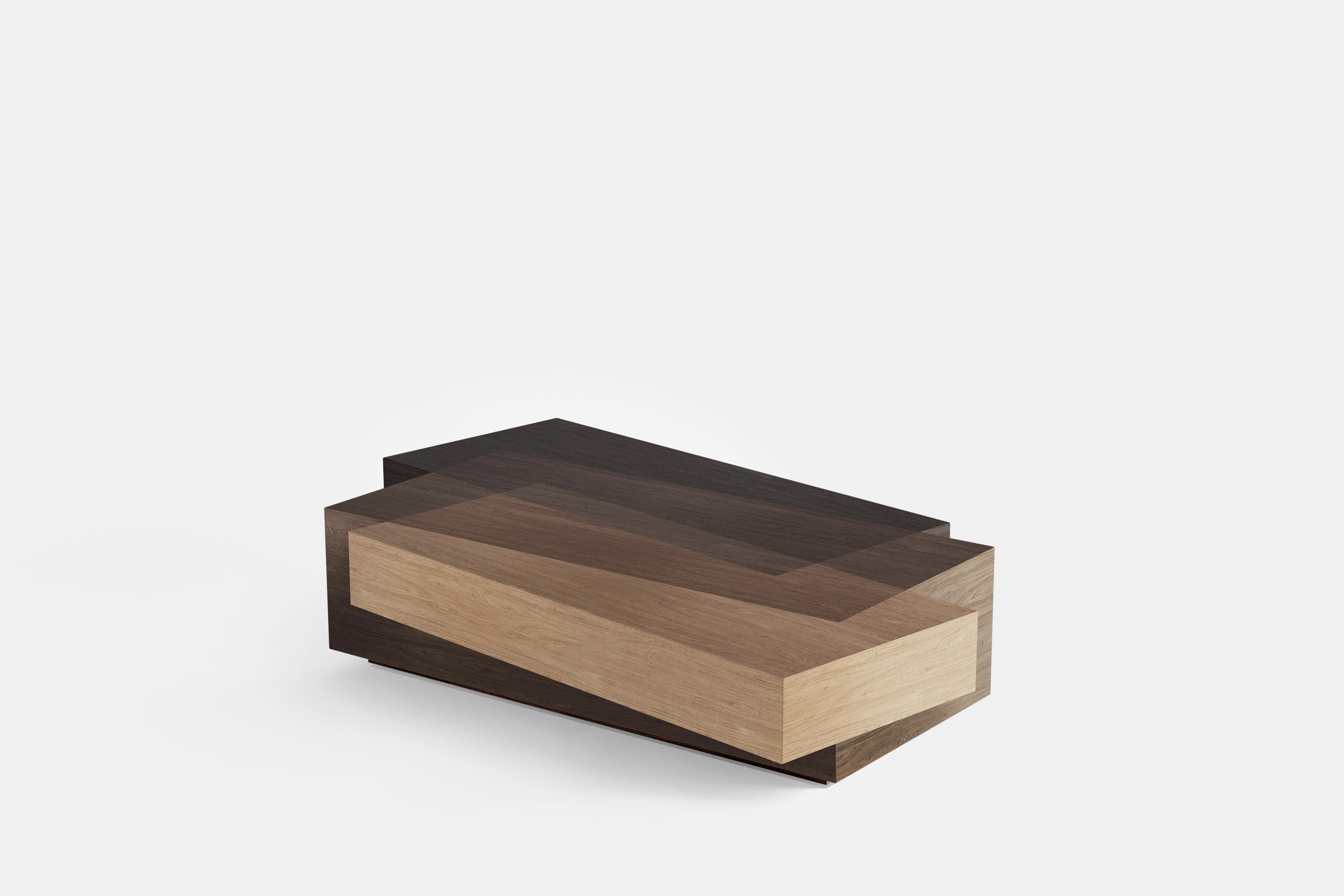 Booleanos Rectangular Coffee Table in Warm Wood Veneer by Joel Escalona (Moderne) im Angebot