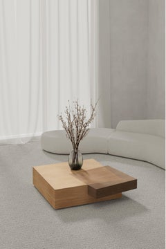 Booleanos Square Coffee Table in Warm Wood Veneer by Joel Escalona