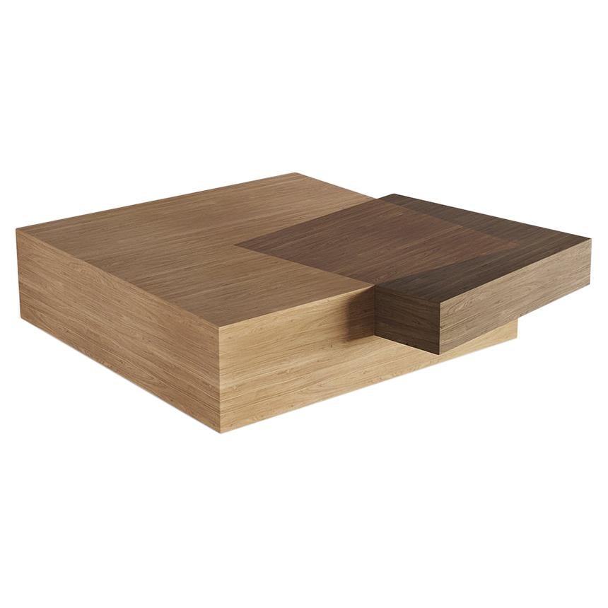 Booleanos Square Coffee Table in Warm Wood Veneer by Joel Escalona For Sale