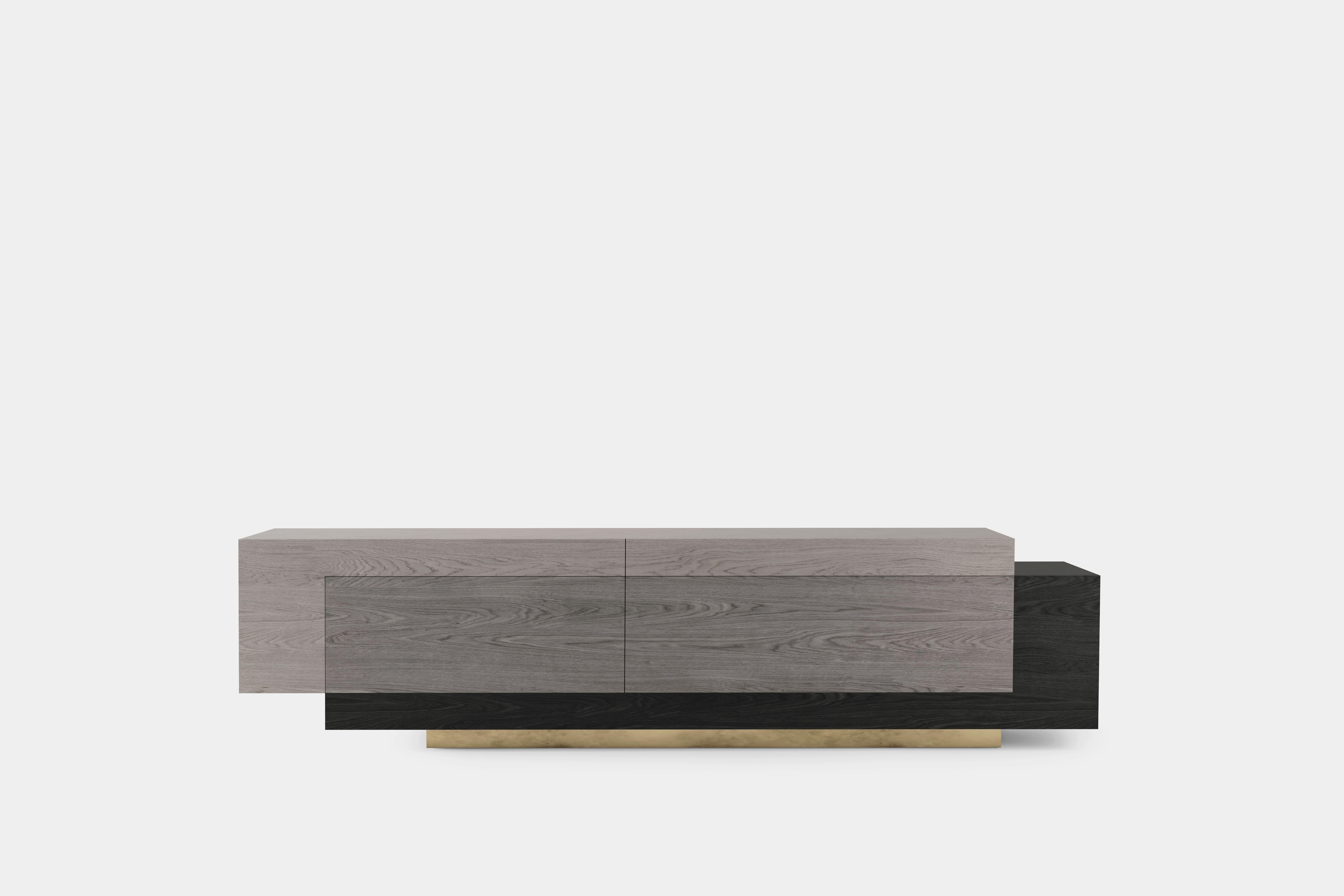 Moderno Porta Tv Booleanos, console bassa per l'intrattenimento in legno impiallacciato scuro, Joel Escalona in vendita