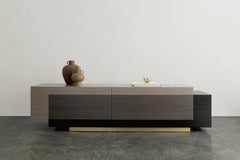 Booleanos Tv Stand, Entertainment Low Console in Dark Wood Veneer, Joel Escalona