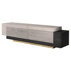 Booleanos Geometric TV Stand with Gray Finishing and Brass Baseboard
