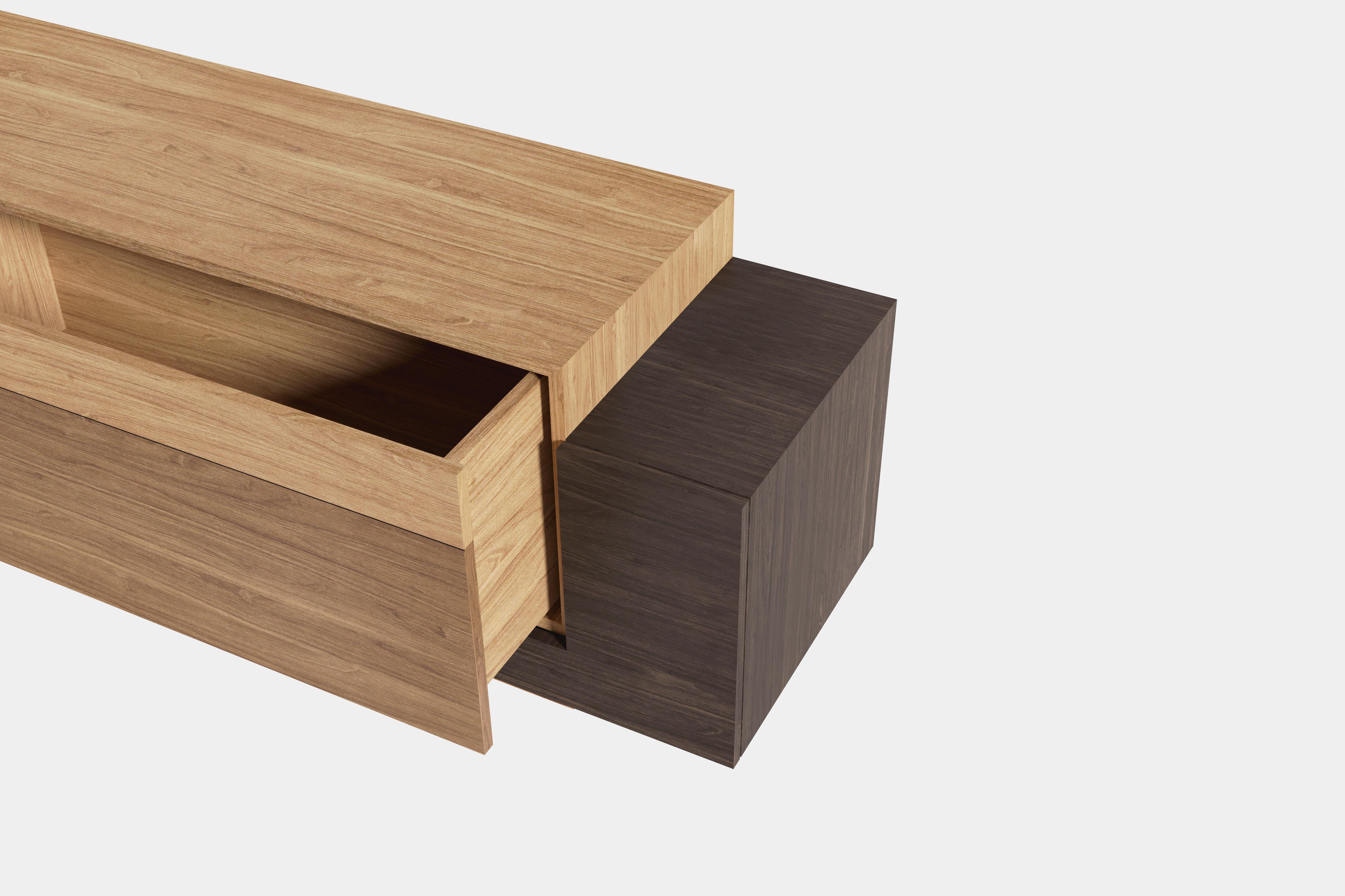 Booleanos Tv Cabinet, Media Unit, Credenza in Warm Wood Veneer by Joel Escalona in vendita 2