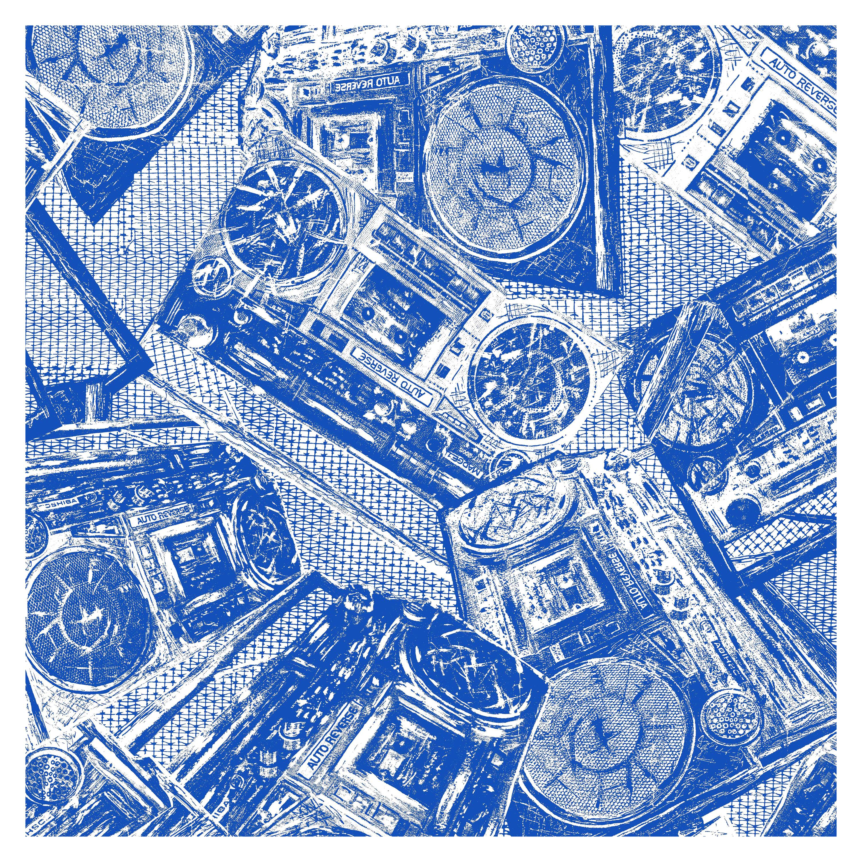 Boom Box, China Blue Colorway, on Smooth Wallpaper For Sale
