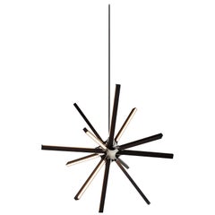 Boom Chandelier Wood Led Light in Ebonized Oak with Polished Nickel by Stickbulb