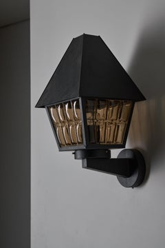 'Boom' Outdoor Wall Lantern by BEGA, Cast Metal & Amber Glass, 42 cm