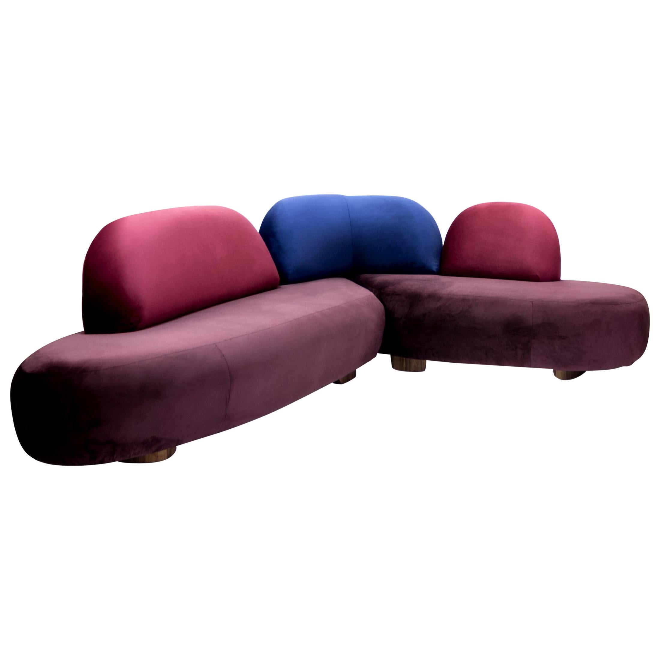 Boom Sofa in Velvet Fabric by Mool For Sale