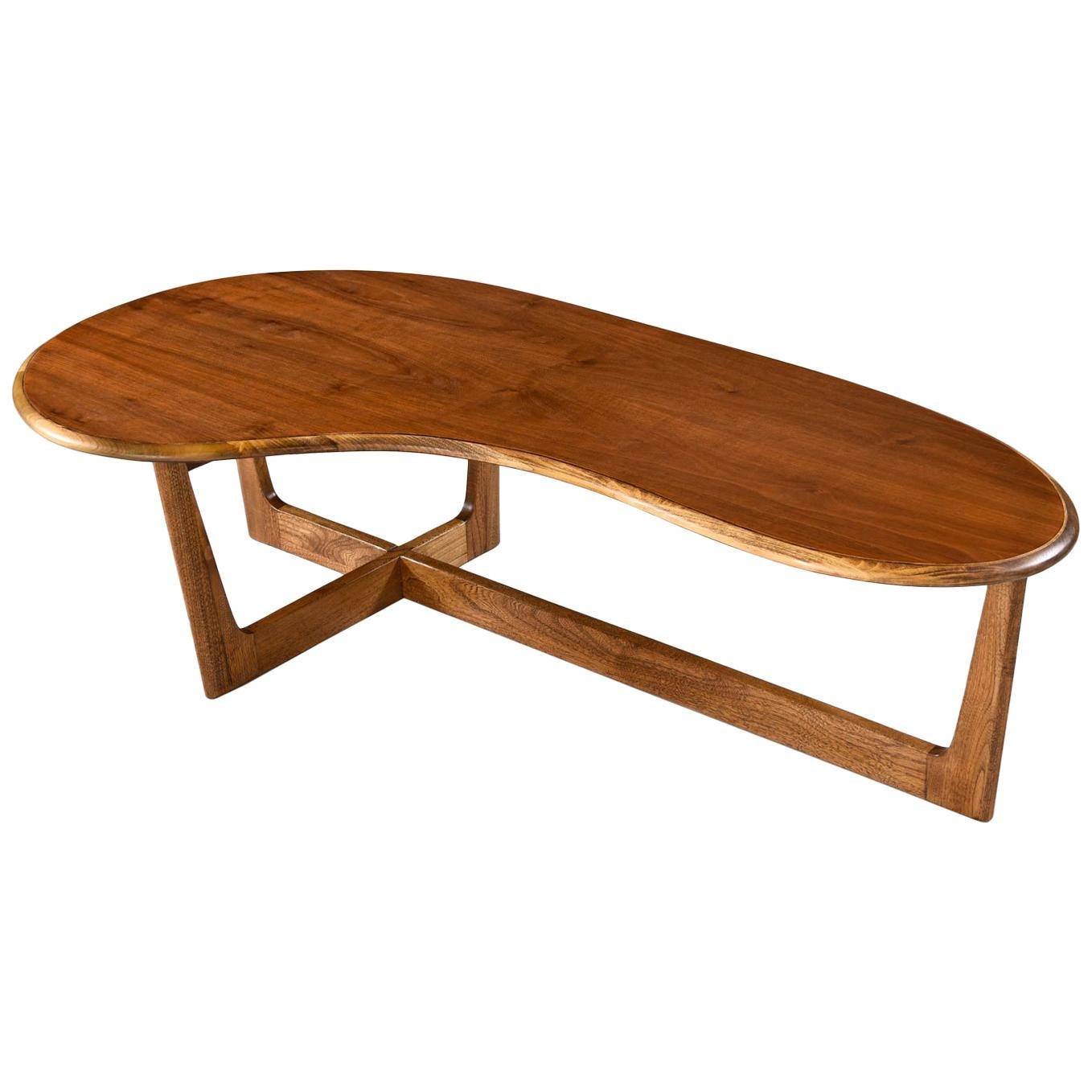 Boomerang Amoeba Shape Coffee Table, Adrian Pearsall Style Solid Oak and Walnut