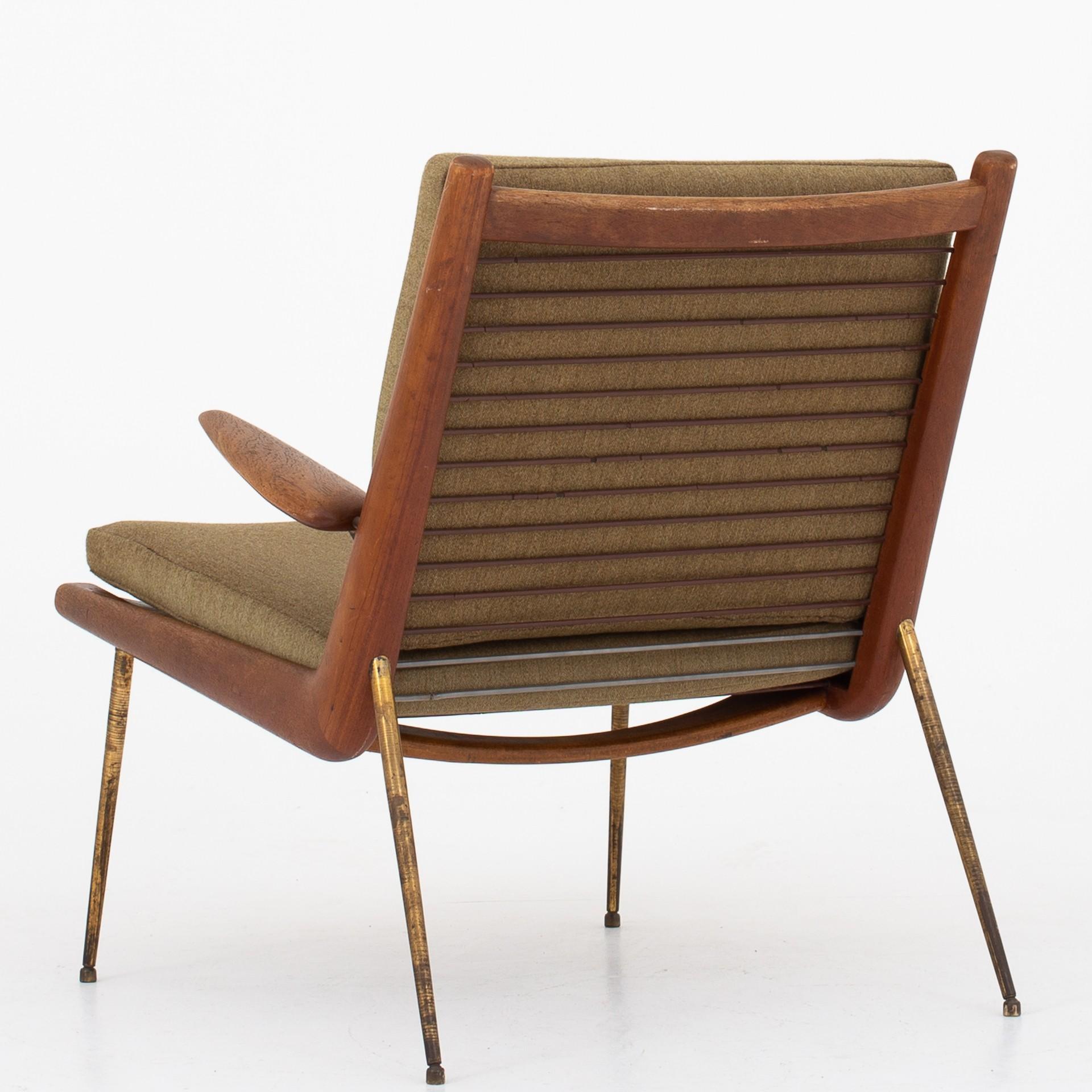 FD 135 - 'Boomerang' easy chair with armrests in teak and legs of brass. Cushions of wool. Maker France & Davorkosen. Designed 1956.