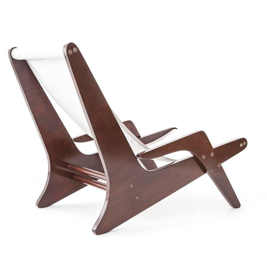 Woodwork Boomerang Chairs in Jacaranda and Fabric For Sale