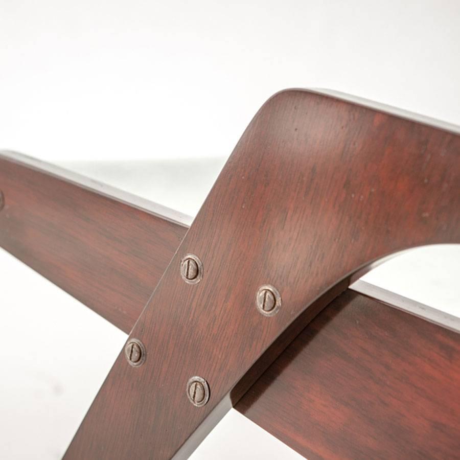 Woodwork Boomerang Chairs in Jacaranda and Fabric For Sale