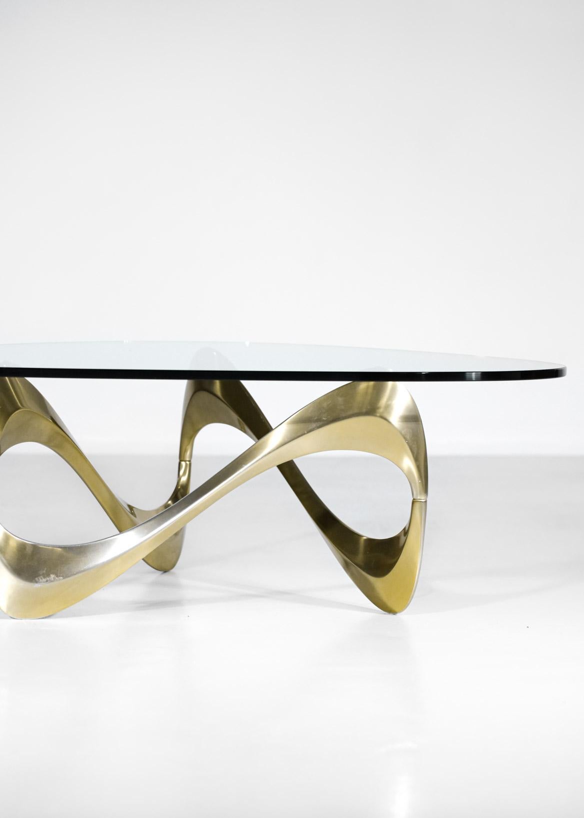 German Boomerang Coffee Table Alumium Anodised Gold 70's - F390