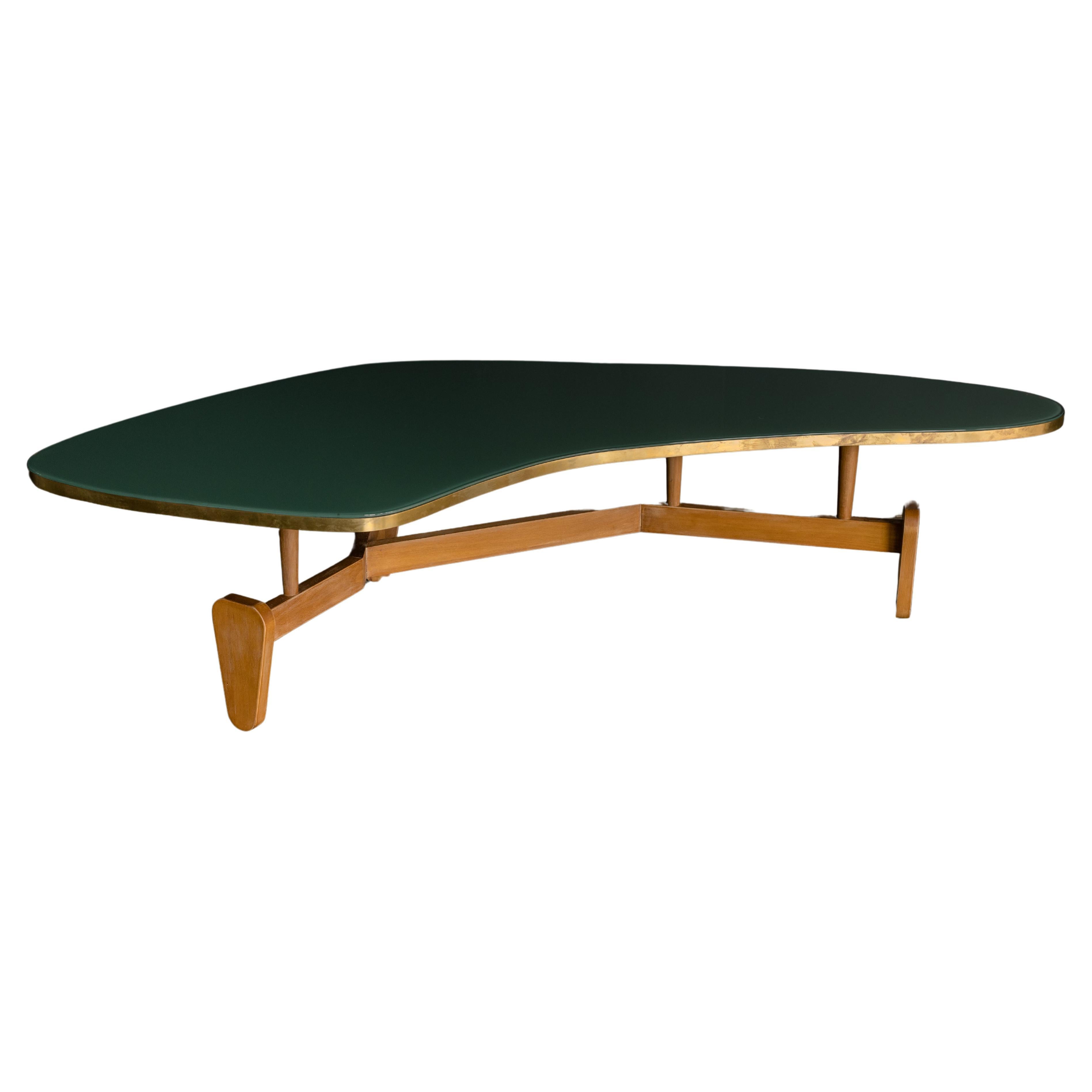 Boomerang Coffee Table with Aqua Blue Glass by John Keal