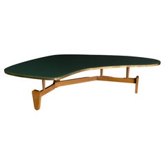 Boomerang Coffee Table with Aqua Blue Glass by John Keal