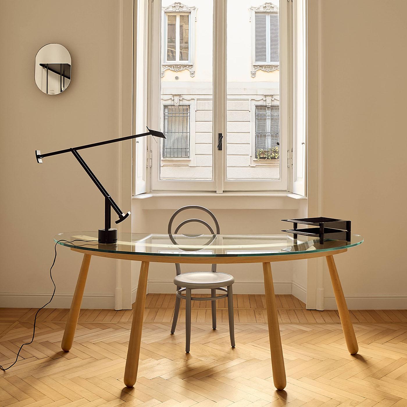 Boomerang Curved Transparent Glass Desk by Enzo Mari For Sale 5
