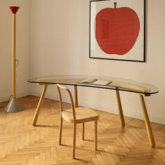 Boomerang Curved Transparent Glass Desk by Enzo Mari