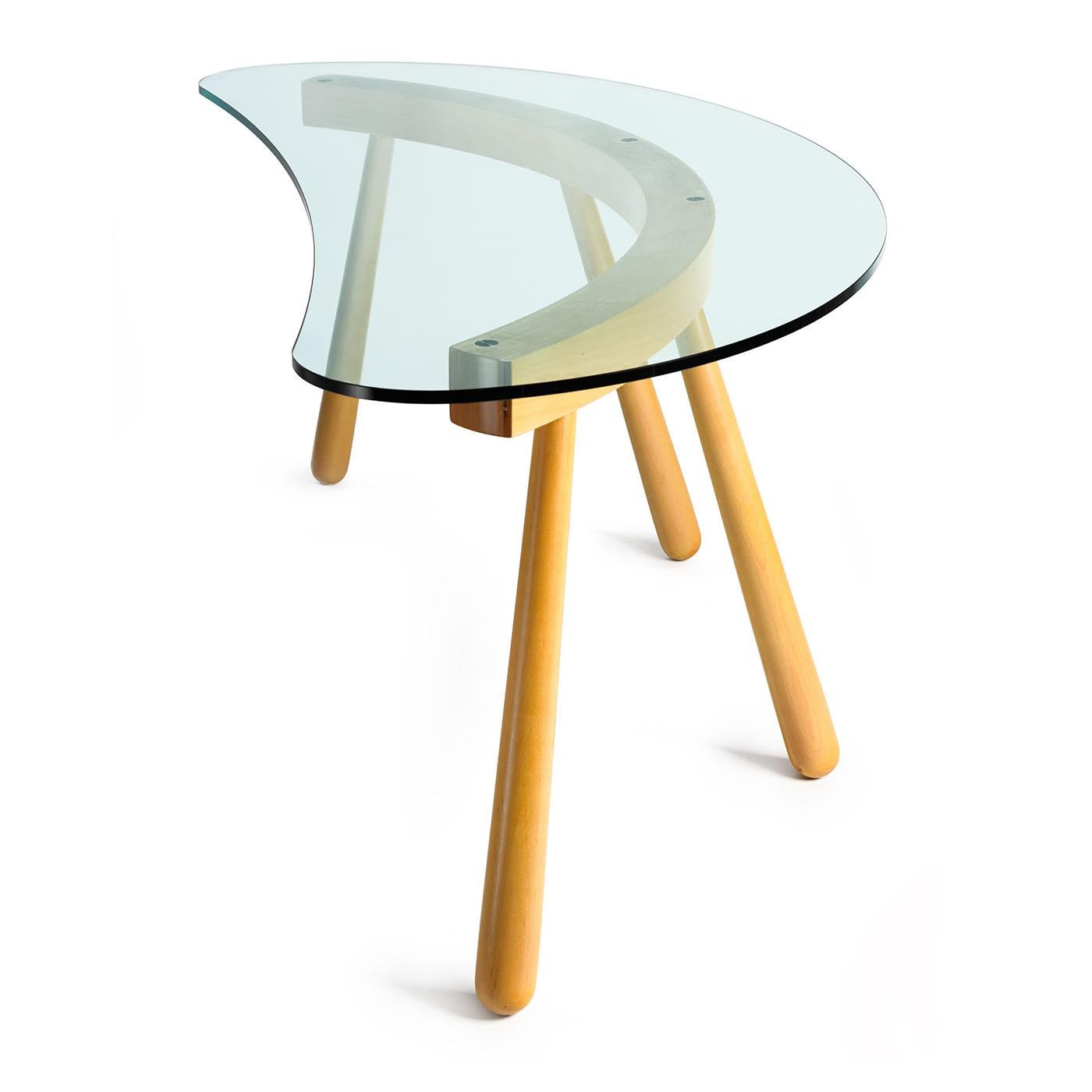 Boomerang Curved Transparent Glass Desk by Enzo Mari For Sale 1