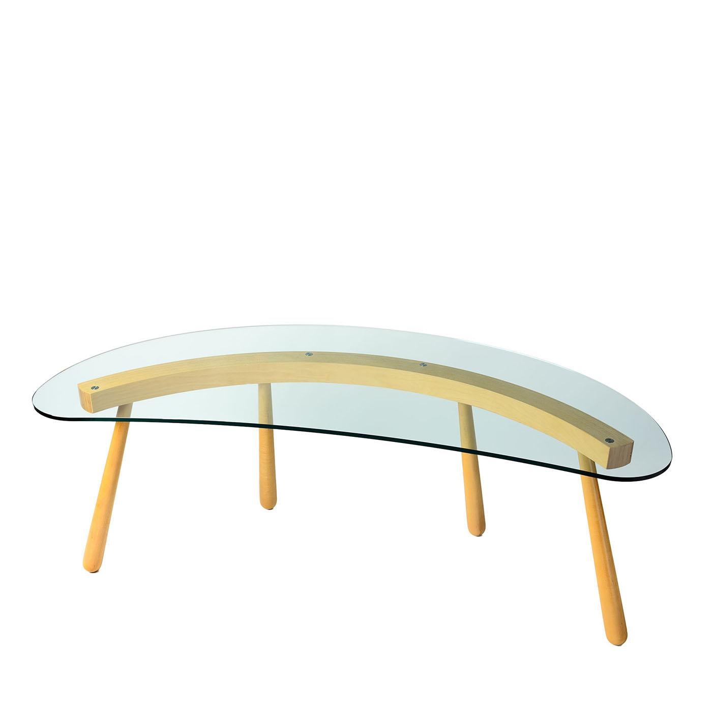 Boomerang Curved Transparent Glass Desk by Enzo Mari For Sale 2