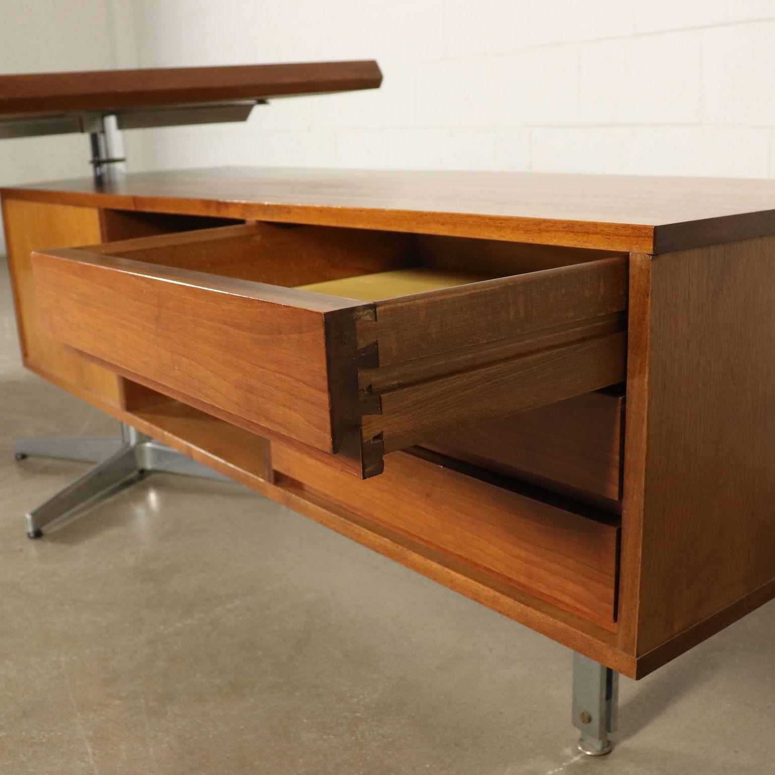 Italian Boomerang Desk Walnut Veneer Vintage, Italy, 1960s-1970s