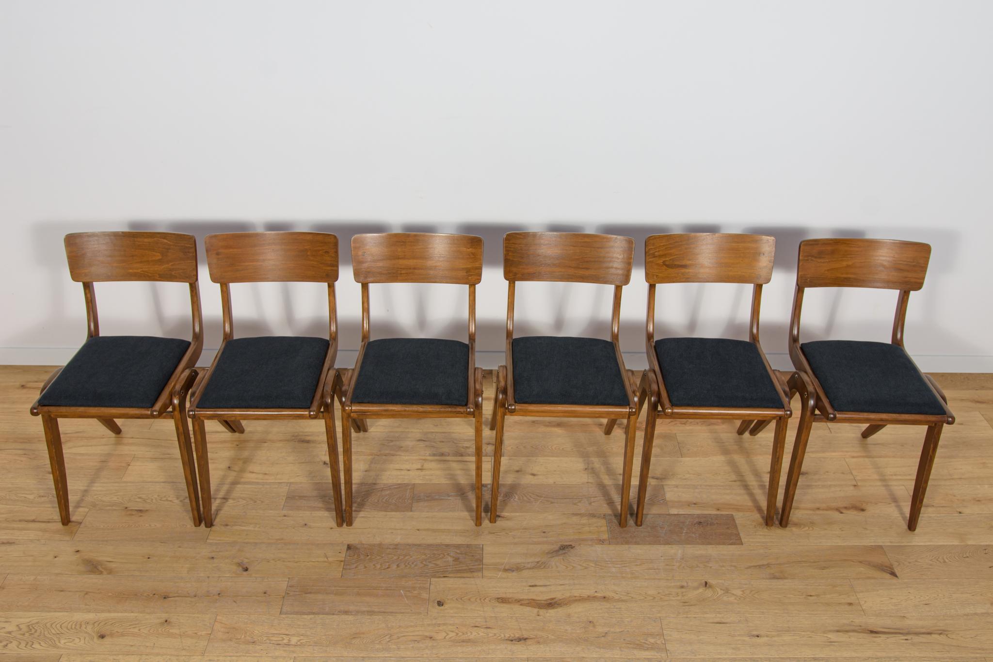 Mid-Century Modern Chaises de salle à manger Boomerang de Gościcńskie Furniture Fabryki, 1960, ensemble de 6 en vente
