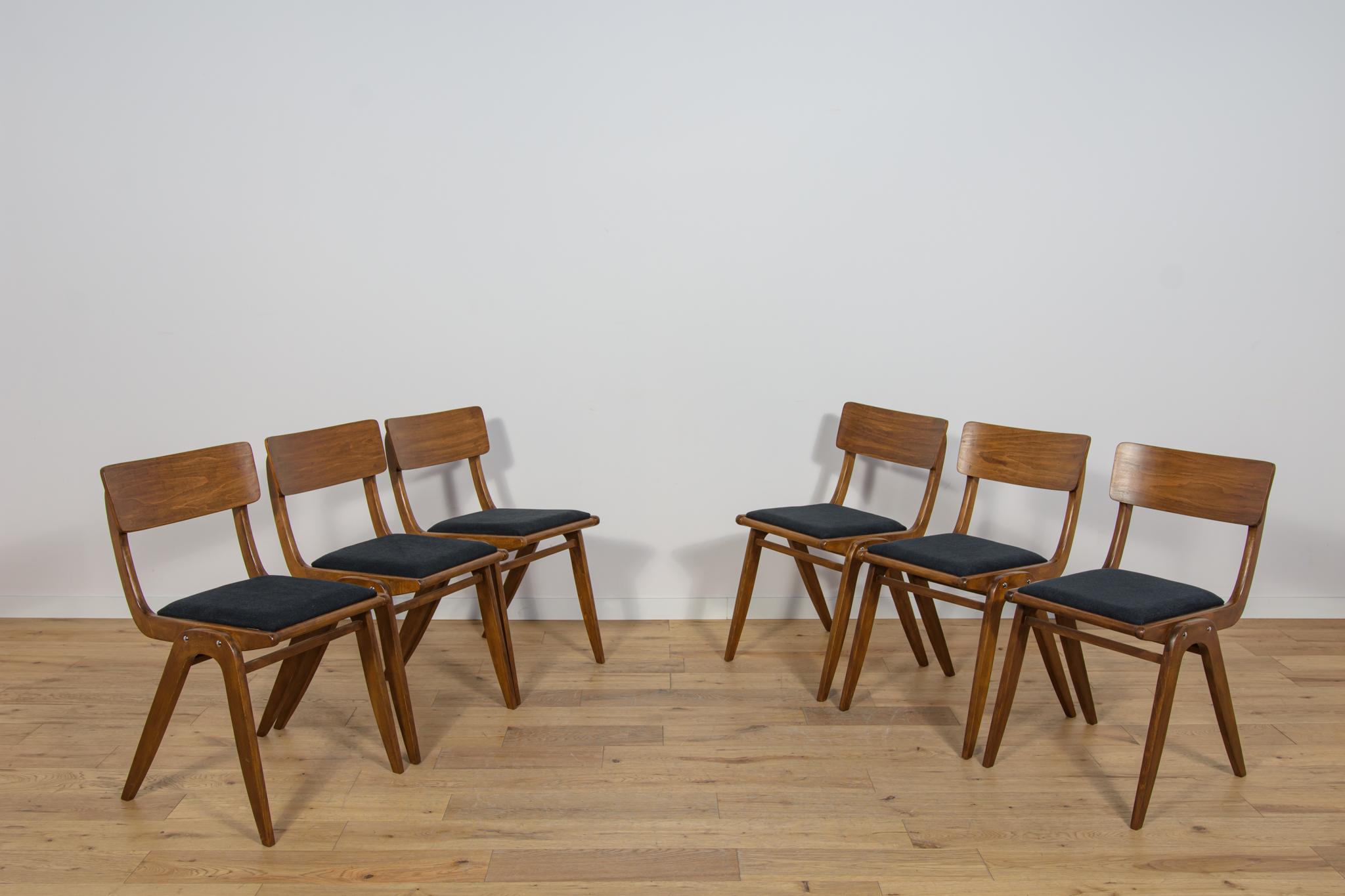 Polonais Chaises de salle à manger Boomerang de Gościcńskie Furniture Fabryki, 1960, ensemble de 6 en vente
