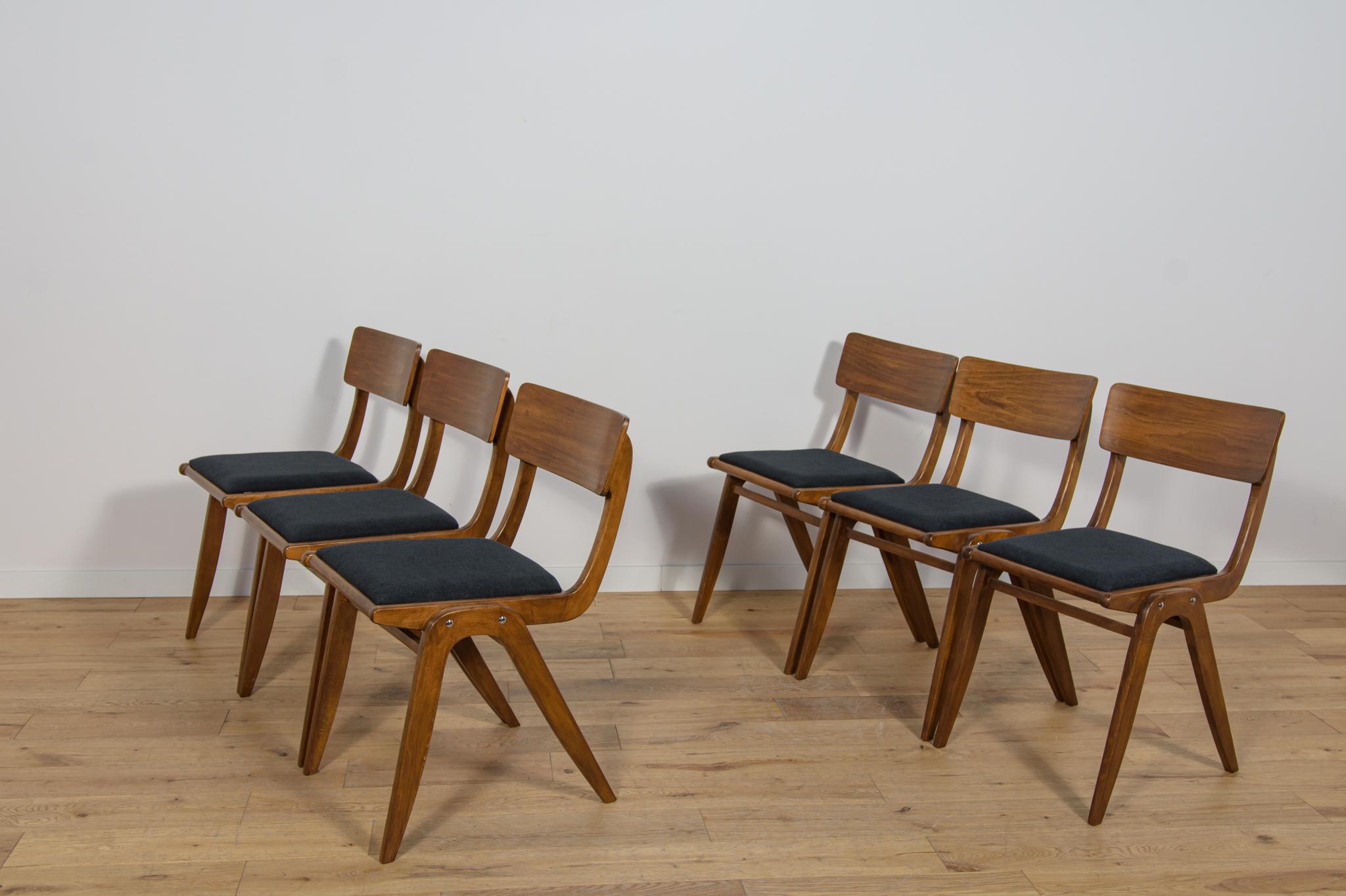 Travail du bois Chaises de salle à manger Boomerang de Gościcńskie Furniture Fabryki, 1960, ensemble de 6 en vente