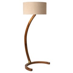 Boomerang Floor Lamp IM w/Parota Wood, Hand-Forged Brass, Made in Mexico