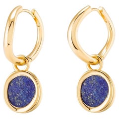 Boomerang Hoops 18k Solid Gold with Lapis Lazuli on Both Hoops
