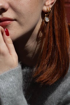 Boomerang Hoops 18k Solid Gold with Moonstone on Both Hoops