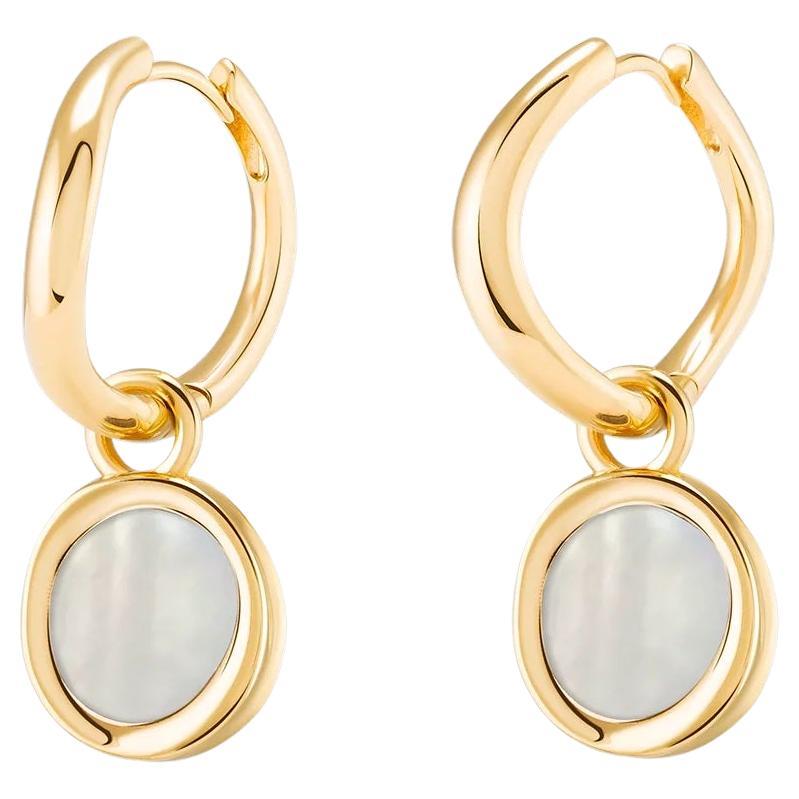 Boomerang Hoops 18k Solid Gold with Moonstone on Both Hoops For Sale
