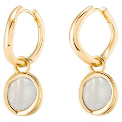 Boomerang Hoops 18k Solid Gold with Moonstone on Both Hoops