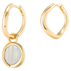 Boomerang Hoops 18k Solid Gold with Moonstone on One Hoop