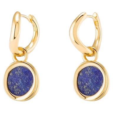 Boomerang Mini Hoops 18k Solid Gold with Lapis Lazuli on Both Hoops For Sale