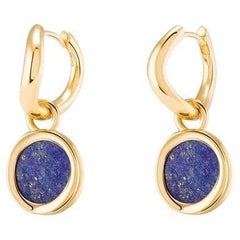 Boomerang Mini Hoops 18k Solid Gold with Lapis Lazuli on Both Hoops