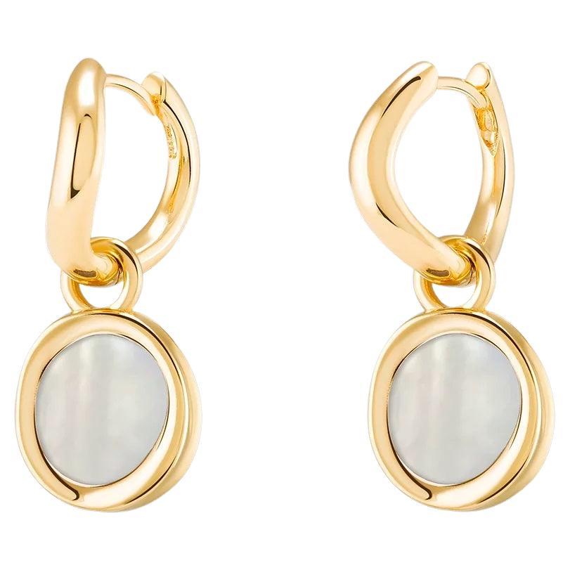 Boomerang Mini Hoops 18k Solid Gold with Moonstone on Both Hoops