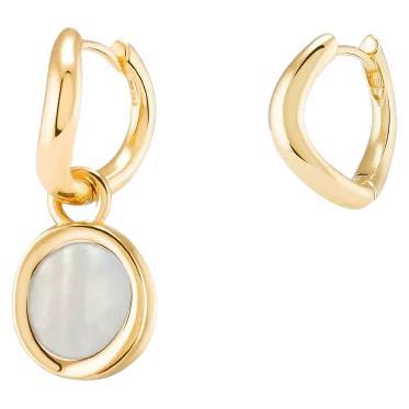 Boomerang Mini Hoops 18k Solid Gold With Moonstone On One Hoop For Sale